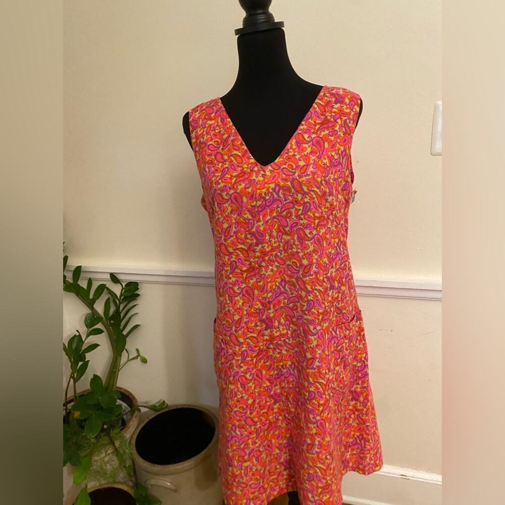 VINTAGE tank shift dress in HAWAII handsewn 70's paisley pink orange purple XL